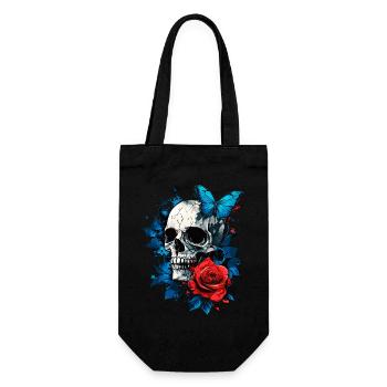 Totenkopf Totenschädel Schmetterling Rose Blume - Geschenkbeutel für Flaschen - Schwarz - Vorne