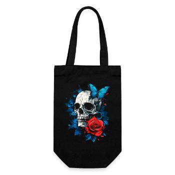 Totenkopf Totenschädel Schmetterling Rose Blume - Geschenkbeutel für Flaschen - Schwarz - Vorne