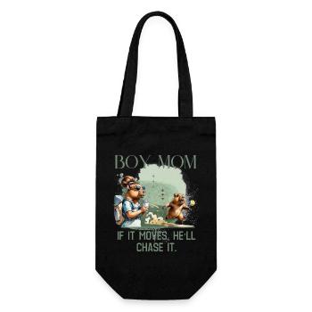 Boy Mom – If It Moves, He'll Chase It - Gift Bag for Bottles - black - Front