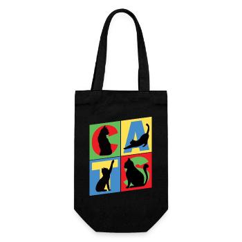Katze Kätzchen Kater Kitten Mieze Silhouette Kunst - Geschenkbeutel für Flaschen - Schwarz - Vorne