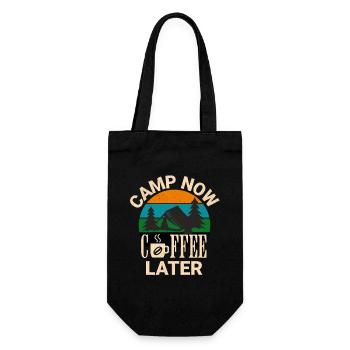 Camp Now Coffee Later Retro Camping Shirt - Geschenkbeutel für Flaschen - Schwarz - Vorne