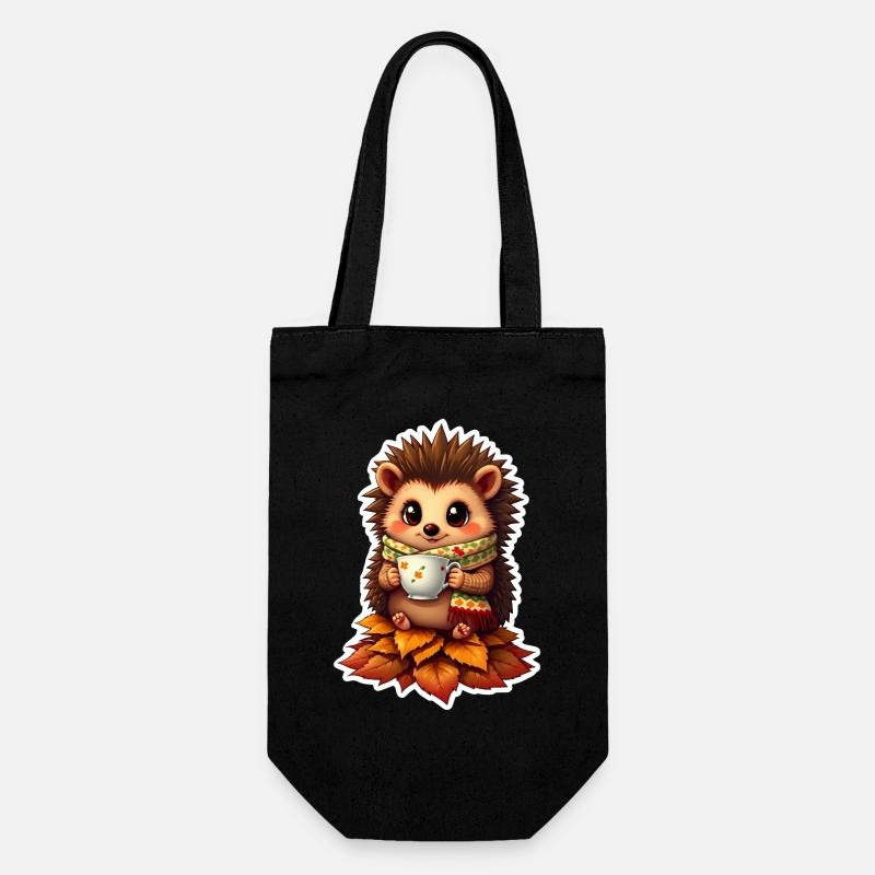 Hérisson douillet en automne - Sac à bouteille - noir