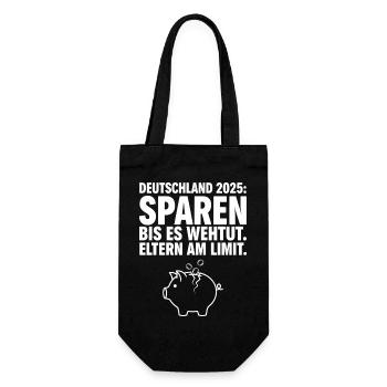 Sparen bis es wehtut - Geschenkbeutel für Flaschen - Schwarz - Vorne