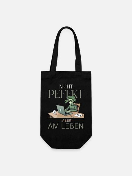 Perfekt am Leben – grün, müde, echt - Geschenkbeutel für Flaschen - Schwarz