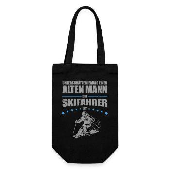 Alter Mann - lustiges Geschenk für Skifahrer - Geschenkbeutel für Flaschen - Schwarz - Vorne