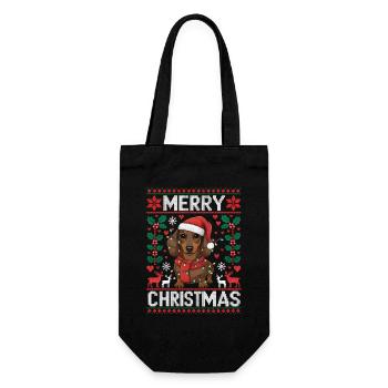 Lustiger Dackel Weihnachten Teckel Geschenk - Geschenkbeutel für Flaschen - Schwarz - Vorne