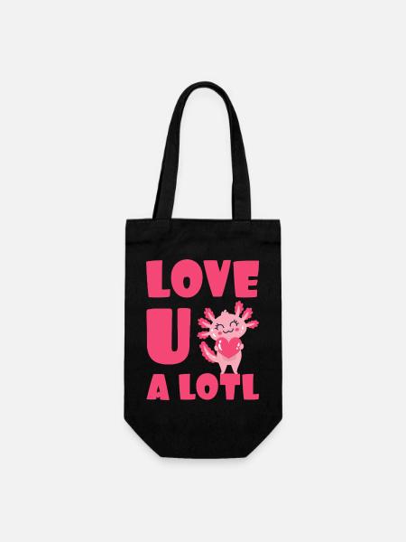 Love U A Lotl Axolotl Herz Liebe - Geschenkbeutel für Flaschen - Schwarz
