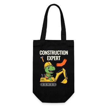 Bauarbeiter Dino - Geschenkbeutel für Flaschen - Schwarz - Vorne