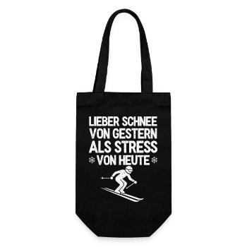 Ski Motiv - Lieber Schnee von Gestern als Steress - Geschenkbeutel für Flaschen - Schwarz - Vorne