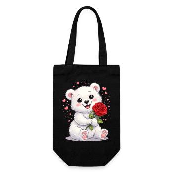 Ours mignon avec une rose – Motif de la Saint-Valentin - Sac à bouteille - noir - Devant