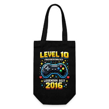 10. Geburtstag 2016 Level 10 Junge Gamer Lustig - Geschenkbeutel für Flaschen - Schwarz - Vorne