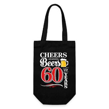 Cheers and Beers to 60 Years – Birthday Saying - Gift Bag for Bottles - black - Front