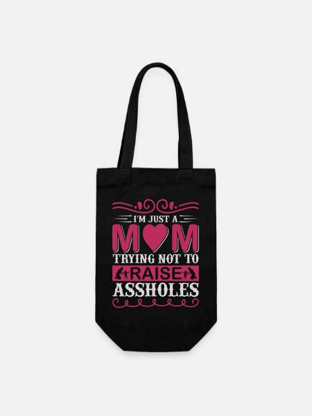 Je suis juste une maman qui essaie de ne pas élever des connards - Sac à bouteille - noir