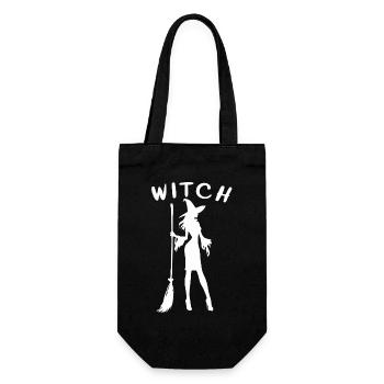 Hexe mit Besen Silhouette Witch - Geschenkbeutel für Flaschen - Schwarz - Vorne
