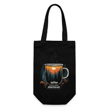 Camping Spruch Kaffee Wald Camper Morgen Outdoor - Geschenkbeutel für Flaschen - Schwarz - Vorne