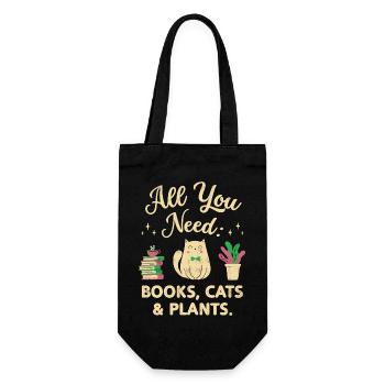 Tout ce dont vous avez besoin : livres, chats et plantes - Sac à bouteille - noir - Devant