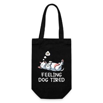 Feeling Dog Tired Miniatur Bullterrier Bully  - Geschenkbeutel für Flaschen - Schwarz - Vorne