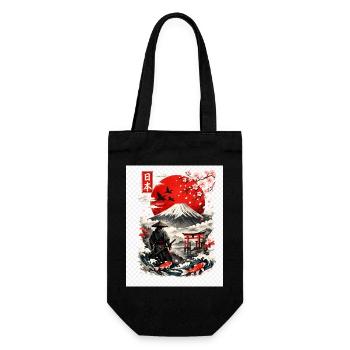Samurai am Fuji: Koi, Torii & Kirschblüten - Geschenkbeutel für Flaschen - Schwarz - Vorne