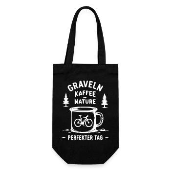 Gravel Kaffee Natur Fahrrad-Tasse - Geschenkbeutel für Flaschen - Schwarz - Vorne