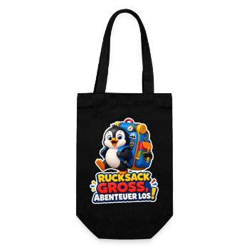 Pinguin Rucksack groß Abenteuer los Reise Humor - Geschenkbeutel für Flaschen - Schwarz - Vorne