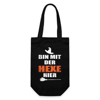 Ich bin mit der HEXE hier - Geschenkbeutel für Flaschen - Schwarz - Vorne
