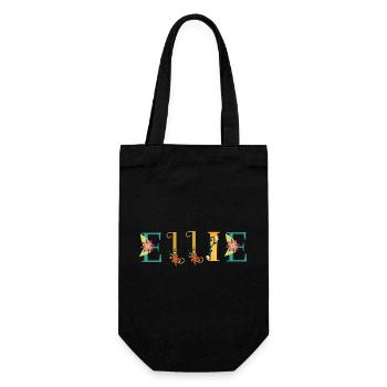 ELLIE Namenskunst mit gestickten Blumen - Geschenkbeutel für Flaschen - Schwarz - Vorne