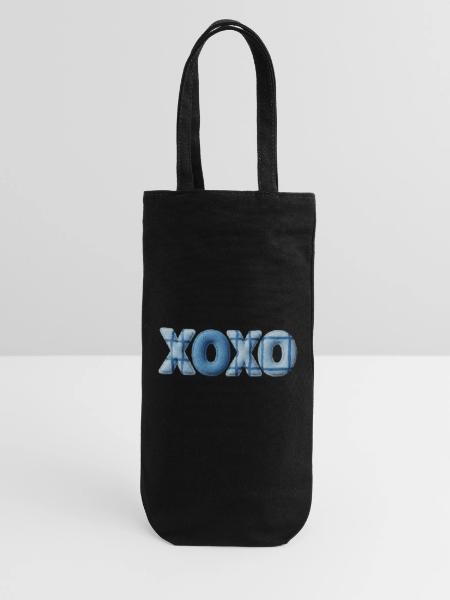 XOXO Patchwork Look with Fabric Look - Gift Bag for Bottles - black - Front