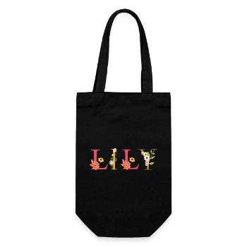 LILY Name mit Blumen geschmückt - Geschenkbeutel für Flaschen - Schwarz - Vorne