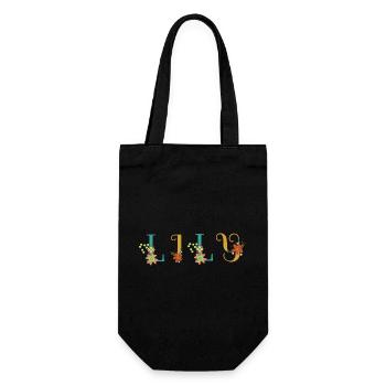 LILY Name Art With Flowers Embroidered - Gift Bag for Bottles - black - Front