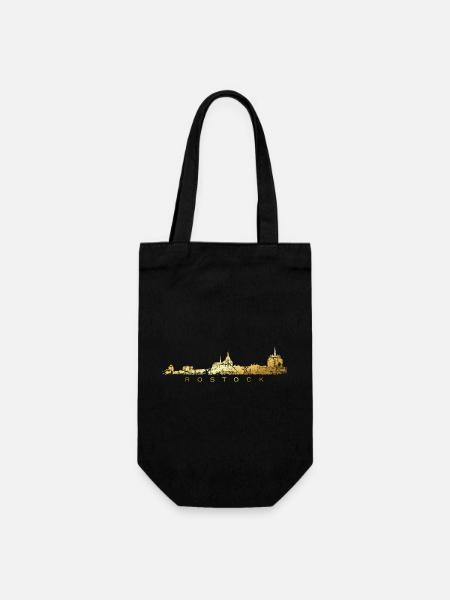 Rostock Skyline (Vintage Goldgelb) - Geschenkbeutel für Flaschen - Schwarz