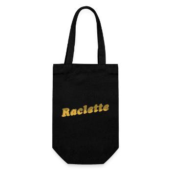 Raclette Käse Schriftzug 3D - Geschenkbeutel für Flaschen - Schwarz - Vorne