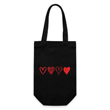 Sketched Red Hearts – Minimalist Design - Gift Bag for Bottles - black - Front