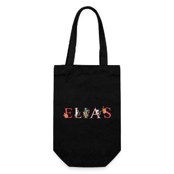 ELIAS Namenskunst mit gestickten Blumen - Geschenkbeutel für Flaschen - Schwarz - Vorne