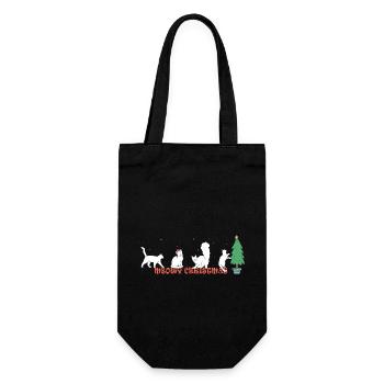 Cute Kitty in Santa Hat - Meowy Christmas - Gift Bag for Bottles - black - Front