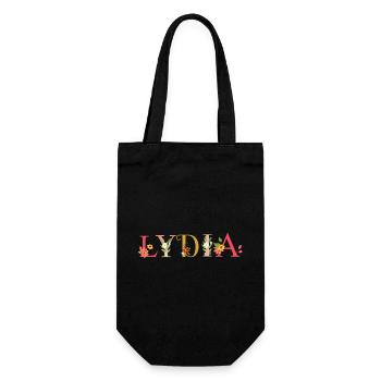 LYDIA Name mit Blumen geschmückt - Geschenkbeutel für Flaschen - Schwarz - Vorne