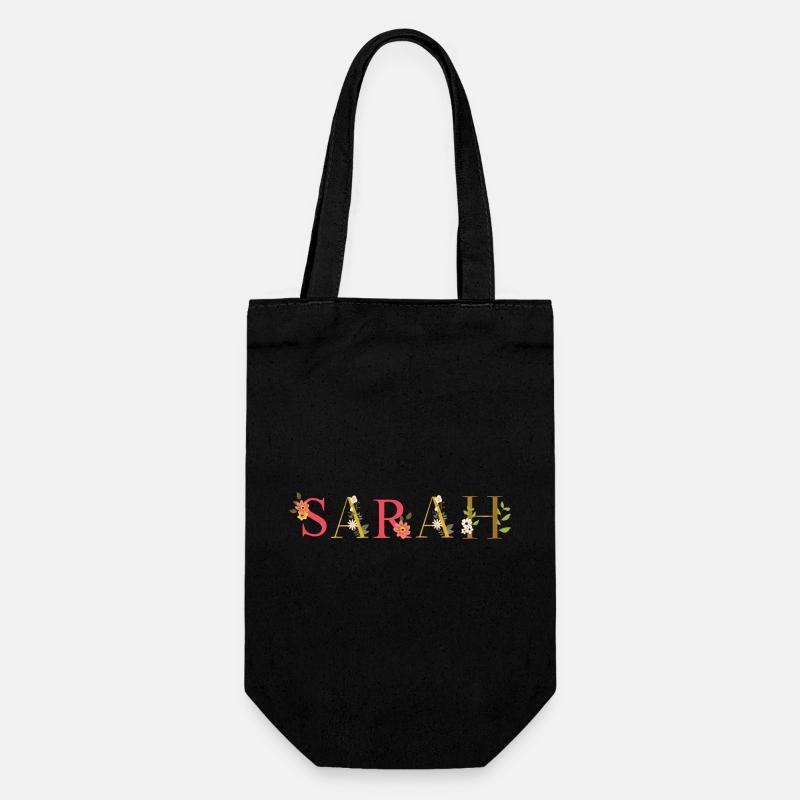Le nom de SARAH décoré de fleurs - Sac à bouteille - noir