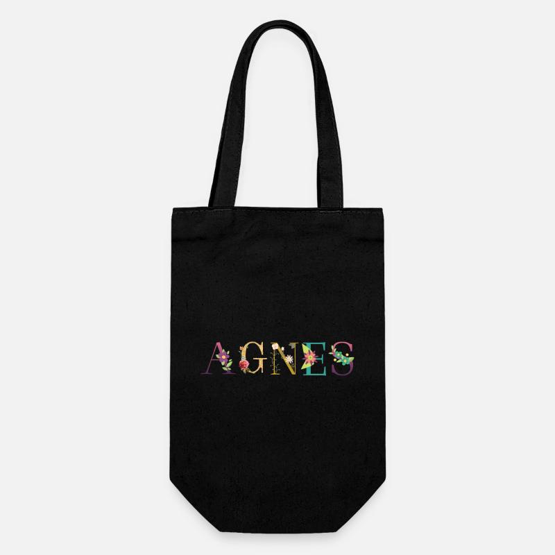 AGNES name decorated with flowers - Gift Bag for Bottles - black