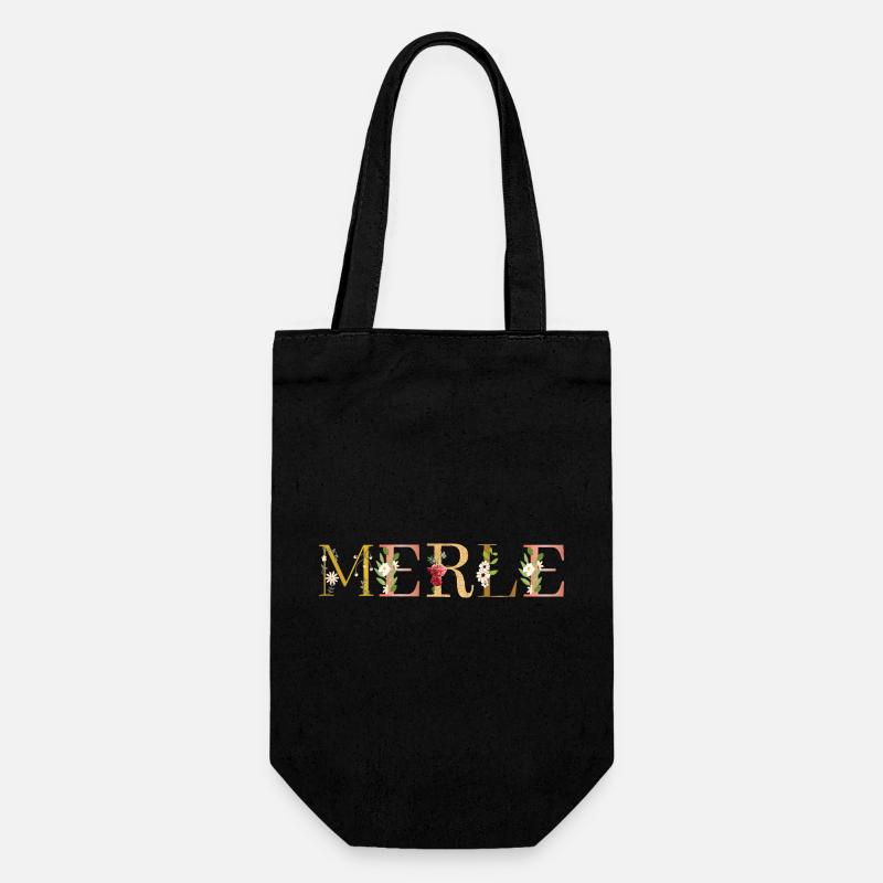 MERLE Name mit Blumen geschmückt - Geschenkbeutel für Flaschen - Schwarz
