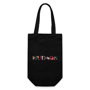 HUDSON Name Art With Flowers Embroidered - Gift Bag for Bottles - black - Front