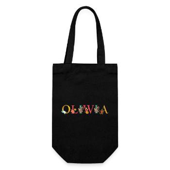 OLIWIA Name mit Blumen geschmückt - Geschenkbeutel für Flaschen - Schwarz - Vorne