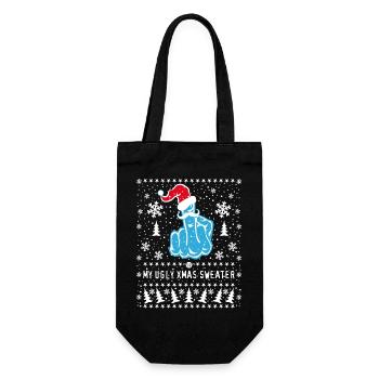 Mittelfinger mit Weihnachtsmütze Ugly Xmas Sweater - Geschenkbeutel für Flaschen - Schwarz - Vorne