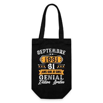 Cadeau D'anniversaire 61 Ans Septembre 1961 Rétro - Sac à bouteille - noir - Devant