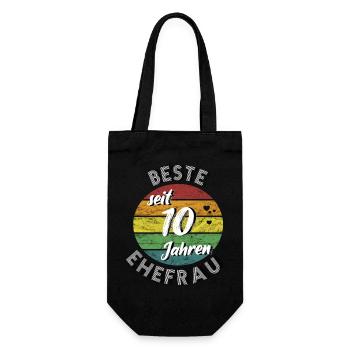 beste Ehefrau seit 10 Jahren Rosenhochzeit retro - Geschenkbeutel für Flaschen - Schwarz - Vorne