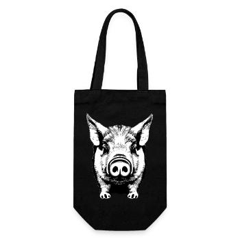 Schwein süß Schweinchen Schweine Tier Tiere 3 - Geschenkbeutel für Flaschen - Schwarz - Vorne
