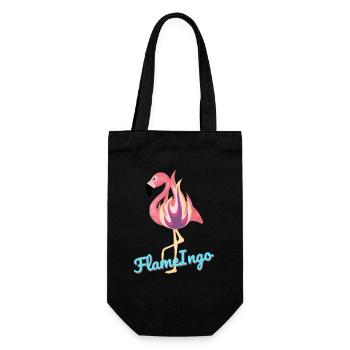 FlameIngo - Flamingo in Flammen - Geschenkbeutel für Flaschen - Schwarz - Vorne