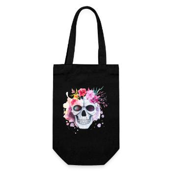 Totenkopf - Floral Skull Design - Trend Design - Geschenkbeutel für Flaschen - Schwarz - Vorne