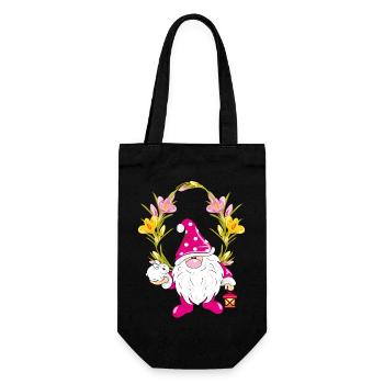 Funny gnome with a cute rabbit in floral frame - Gift Bag for Bottles - black - Front