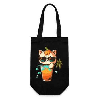 Katzenliebe: Strand und Cocktail - Geschenkbeutel für Flaschen - Schwarz - Vorne