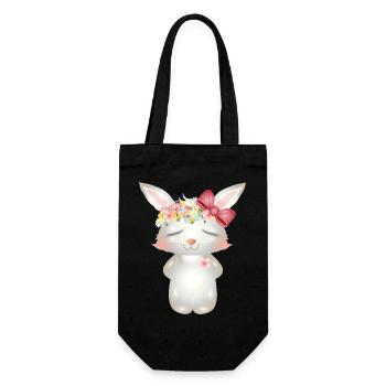 niedlicher weißer Hase mit Blumen und Schleife - Geschenkbeutel für Flaschen - Schwarz - Vorne