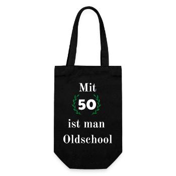 Mit 50 ist man Oldschool. Witziger Geburtstag - Geschenkbeutel für Flaschen - Schwarz - Vorne